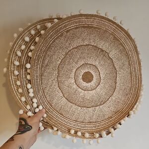 Round Bohemian Woven Pom Pom Placemats